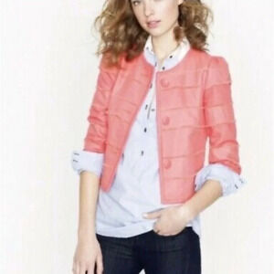 J. Crew | Coral Pink Peach Cropped Frayed Button Down Jacket Size 6 Small S